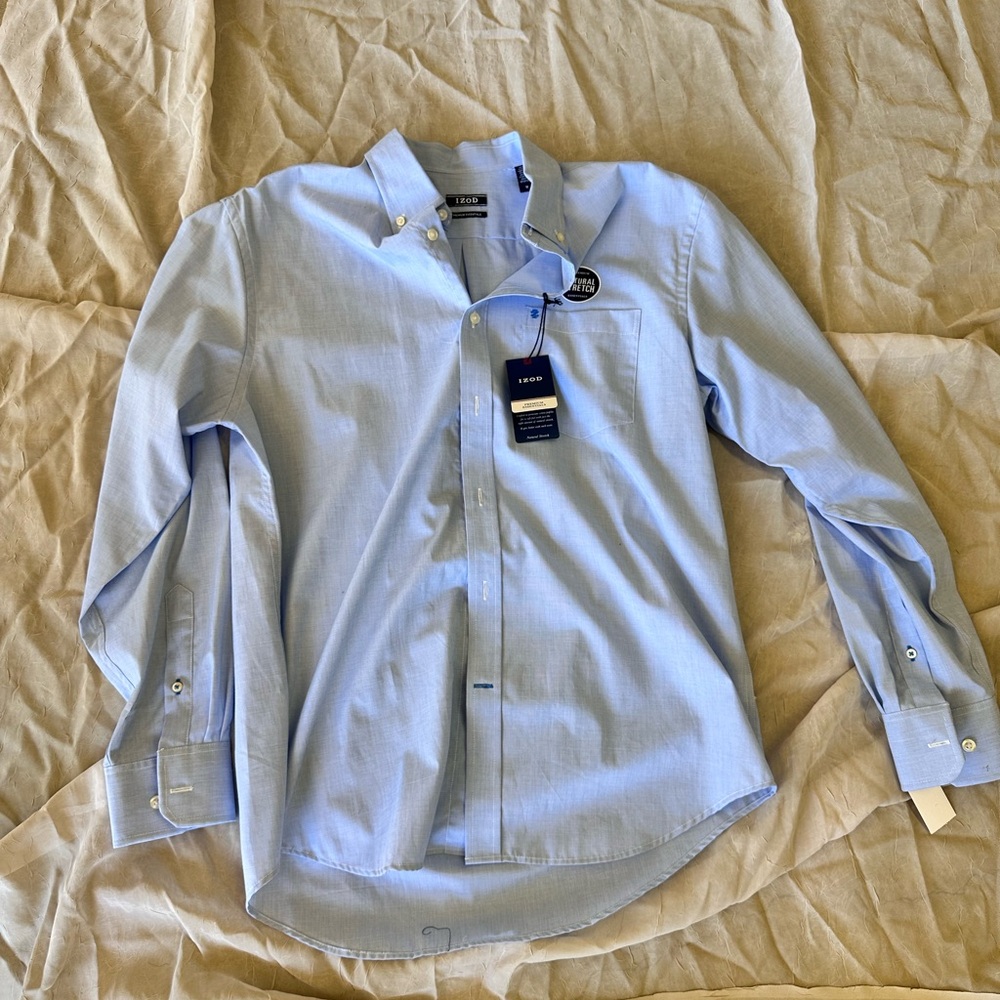 Izod Men's Light Blue Casual Button Down Shirt